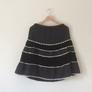 Black S Mossimo tiered satin velvet and lace skirt
